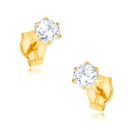 Zlaté 9K puzetové náušnice so zirkónom uchyteným paličkami