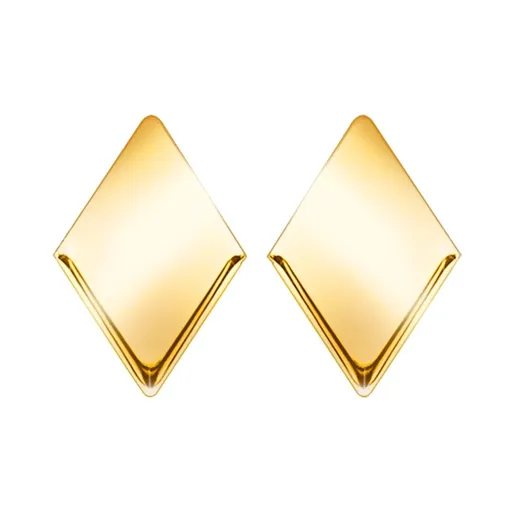 Náušnice zo žltého zlata 375 - zrkadlovolesklý plochý kosoštvorec, puzetky