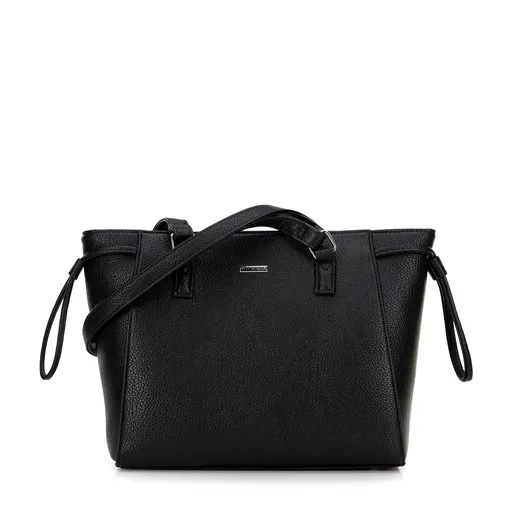 Dámska shopperka s ozdobnými sťahovacími šnúrkami čierno-strieborná 29-4Y-606-1S