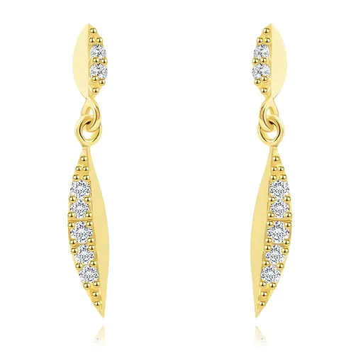 Zlaté náušnice 14K v tvare listov so zirkónovou líniou