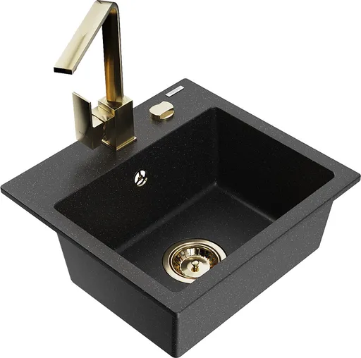 MEXEN/S MEXEN/S - Milo granitový drez 1-miska vrátane batérie Rita, čierny/strieborný metalik 6505-73-670300-50