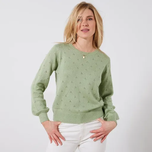 Pulóver s okrúhlym výstrihom z úpletu pointelle