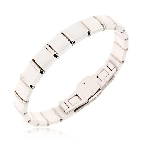 Biely keramický náramok - štvorcové články, úzke oceľové časti