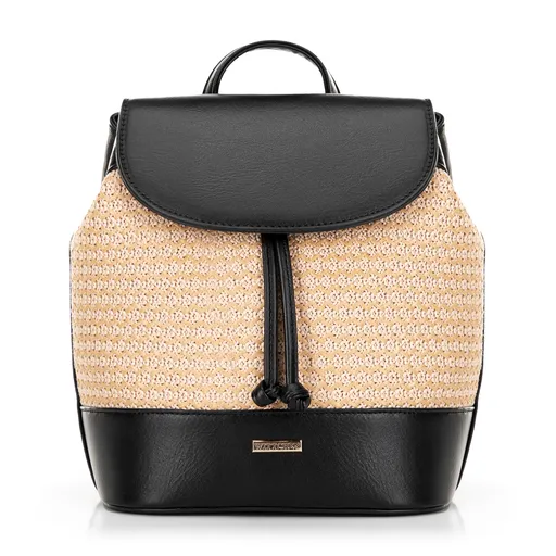 Dámsky ruksak z výpletu čierno-béžový 100-4Y-411-91