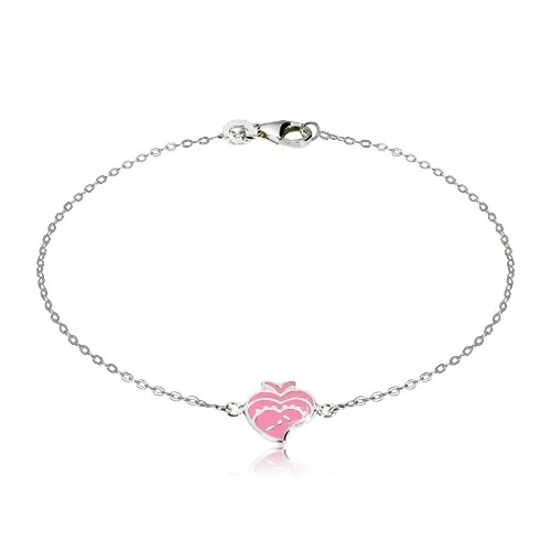 Strieborný náramok 925 - lesklé oválne očká, rybička zdobená ružovou glazúrou