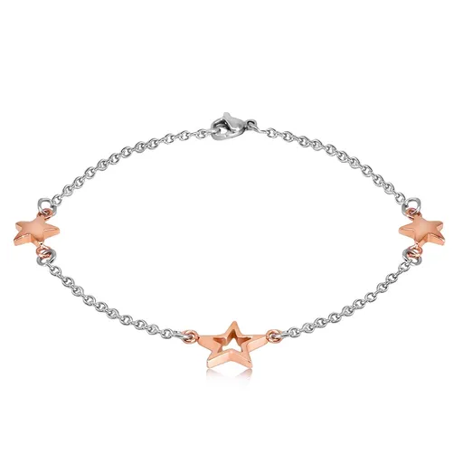 Náramok z ocele - tri hviezdy v medenej farbe, jemná retiazka