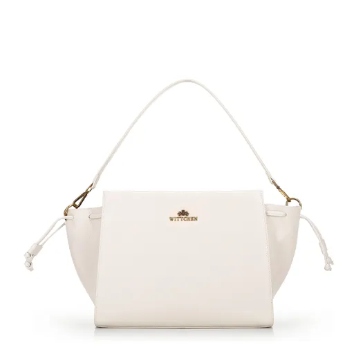 Kožená kabelka so šnúrkami krémový 100-4E-204-0