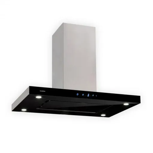 Klarstein Valeria, digestor, 90 cm, ostrovčekový, 650 m³/h, dotykový panel, LED, sklo, nehrdzavejúca oceľ, čierny