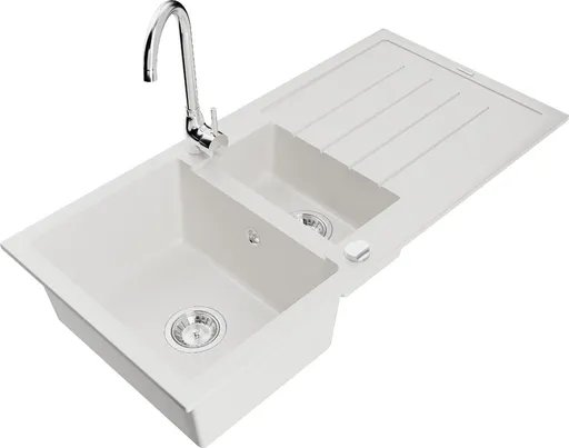 MEXEN/S MEXEN/S - Andres granitový drez s odkvapkávačom vrátane batérie Telma, biela 6515-20-670200-00