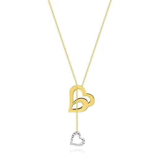 Zlatý náhrdelník 585 - jemná retiazka, dvojitá kontúra srdca a visiace srdiečko