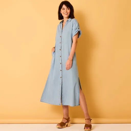 Košeľové midi šaty z tenkého denimu