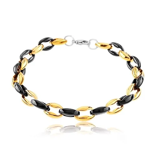 Dvojfarebný náramok z chirurgickej ocele, kolmo spájané oválne očká