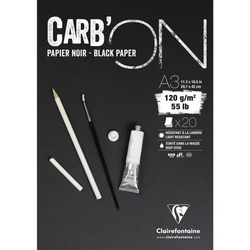 CLAIREFONTAINE CARB'ON - Čierny papier odolný voči svetlu A3 (20 listov)
