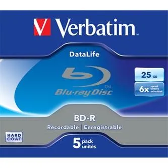 Verbatim BD-R, Datalife, 25GB, šperk box, 43836, 6x, 5-pack