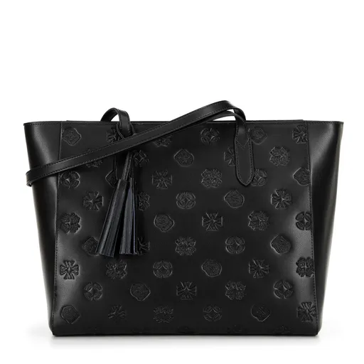 Dámska shopperka z kože so vzorom čierno-strieborná 100-4E-611-1S