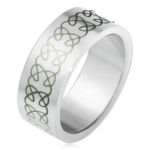 Matná oceľová obrúčka, ornament z prelínajúcich sa zatočených línií - Veľkosť: 55 mm