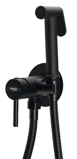 AQUALINE - Podomietková bidetová batéria so Stop sprškou, hadica 1,2m, guľatá, čierna mat SK302B