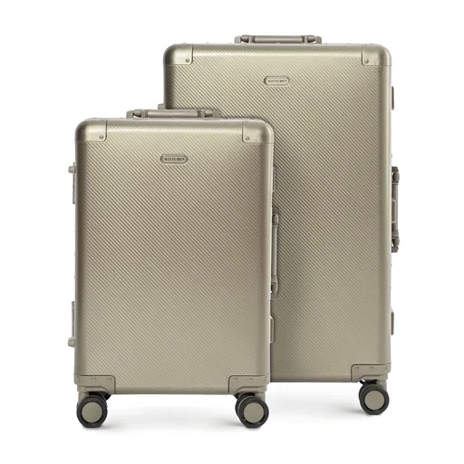 Sada malých a stredných hliníkových kufrov, zlatá 56-3H-10S-86M