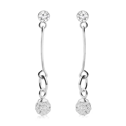 Strieborné náušnice 925, číry okrúhly krištálik Swarovski, trblietavá guľôčka
