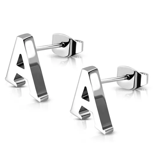 Puzetové oceľové náušnice - tlačené písmeno A