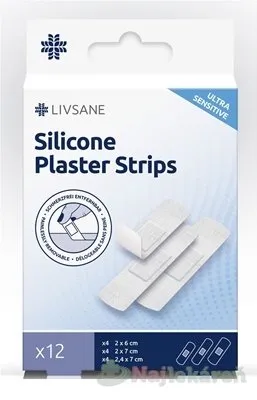 LIVSANE Silikónové náplasti ULTRA SENSITIVE na citlivú pokožku, 3 rozmery,12 ks