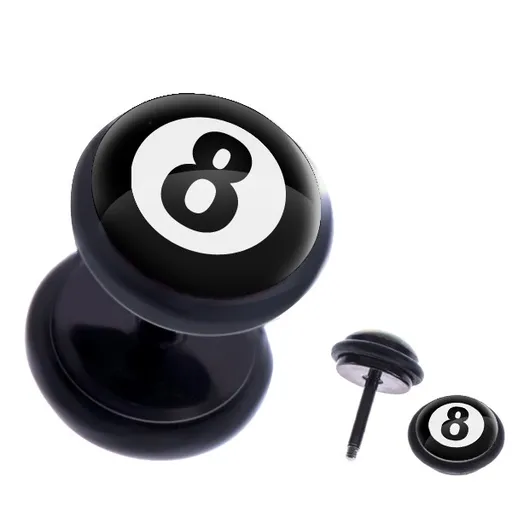 Oceľový fake plug do ucha s motívom biliardovej gule