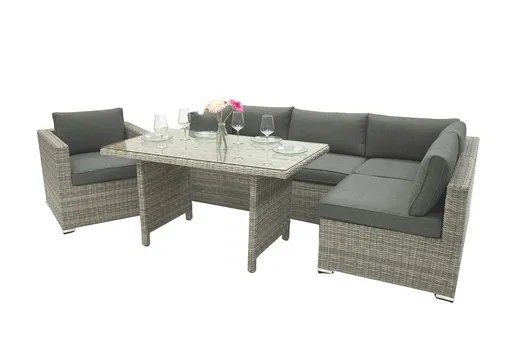 DEOKORK Ratanová variabilná zostava SEVILLA pre 5 osôb  (sivá)