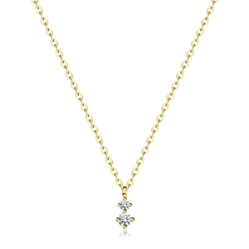 Náhrdelník v žltom 585 zlate - dva číre zirkóny uložené pod sebou