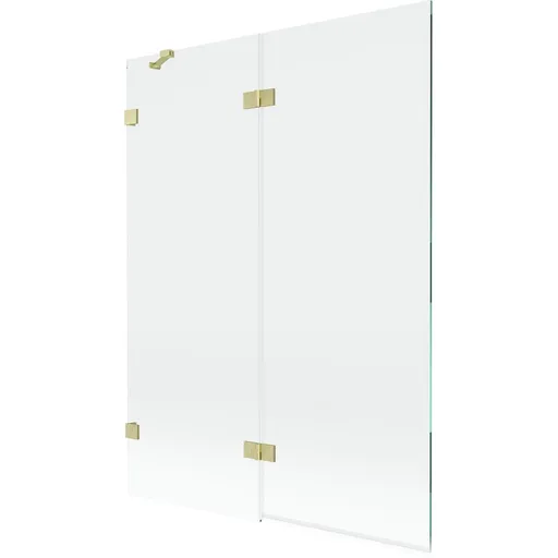 MEXEN/S - Lunar vaňová zástena 2-krídlová ľavá 130 x 150, transparent, zlatá kartáčovaná 897-130-100-55-00-L