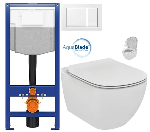 CERSANIT predstenový inštalačný systém s bielym tlačidlom K97-516 + WC Ideal Standard Tesi so sedadlom SoftClose, AquaBlade K97-526 516 TE1