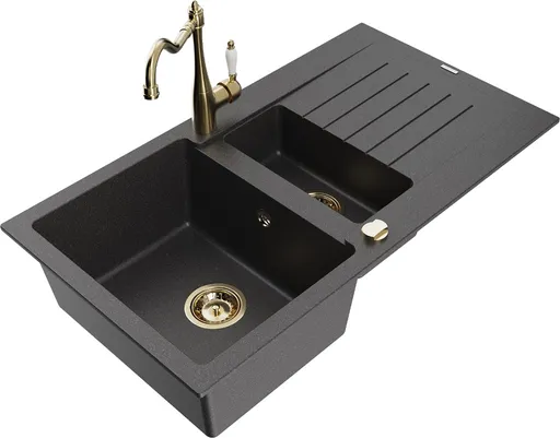 MEXEN/S MEXEN/S - Matias granitový drez 1.5 s odkvapkávačom vrátane batérie Carla, čierna kropenatá 6502-76-670700-50