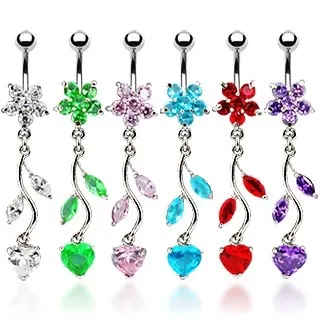 Piercing do bruška - kvietok a srdce - Farba zirkónu: Červená - R