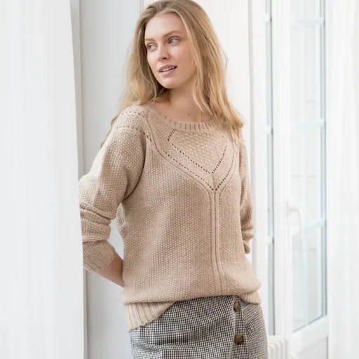 Pulóver s perličkovým vzorom a okrúhlym výstrihom