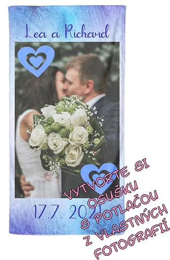 Osuška 70x140cm s neobmedzeným počtom fotografií, textov, farieb k rozlúčke a svadbe