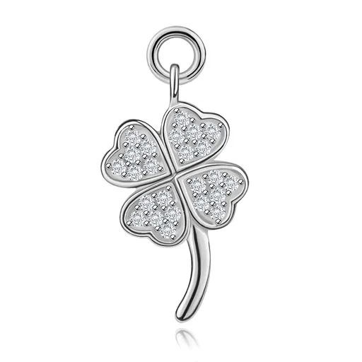 Strieborný prívesok 925 štvorlístok so zirkónmi a oblou stonkou
