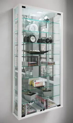 VCM Nástěnná vitrína Vitrosa Maxi se zrcadlem včetně LED osvětlení, bílá