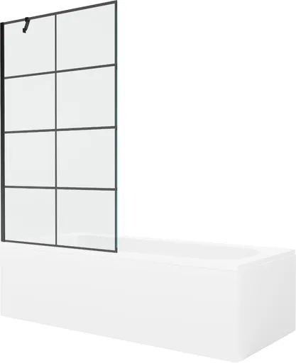 MEXEN/S - Vega obdĺžniková vaňa 180 x 80 cm s panelom + vaňová zástena 100, čierna vzor 550118080X9510007077