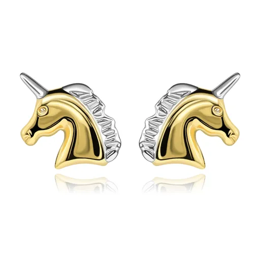 Zlaté náušnice 14K v tvare hlavy jednorožca