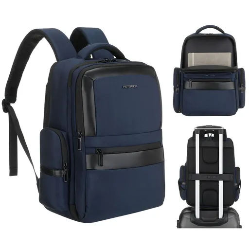 Tmavomodrý cestovný ruksak z polyesteru s priehradkou na laptop 14″ – Peterson