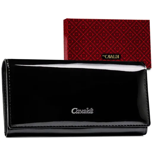 Veľká čierna lakovaná dámska peňaženka z prírodnej kože s RFID ochranou - 4U Cavaldi