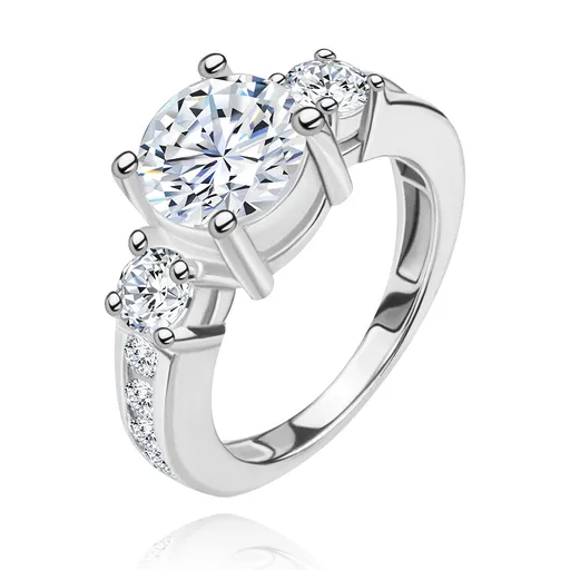 Strieborný prsteň 925, vystupujúci zirkón čírej farby, zdobené ramená - Veľkosť: 51 mm