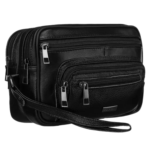 Pánska kapsička z prírodnej kože v čiernej farbe s pohodlným držadlom