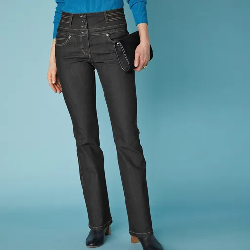 Bootcut džínsy s vysokým pásom, pre vyššiu postavu