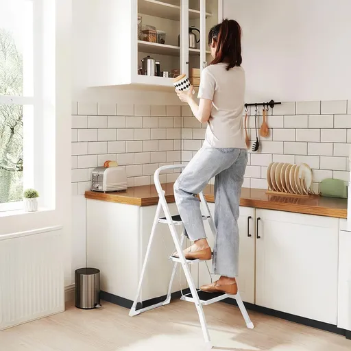 Haushalt international Ocelové skládací schůdky, 3stupňové, bílo-černé