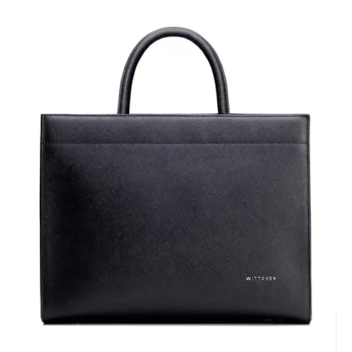 Dámska nákupná kabelka zo saffiano kože, čierna a strieborná 100-4E-619-1S