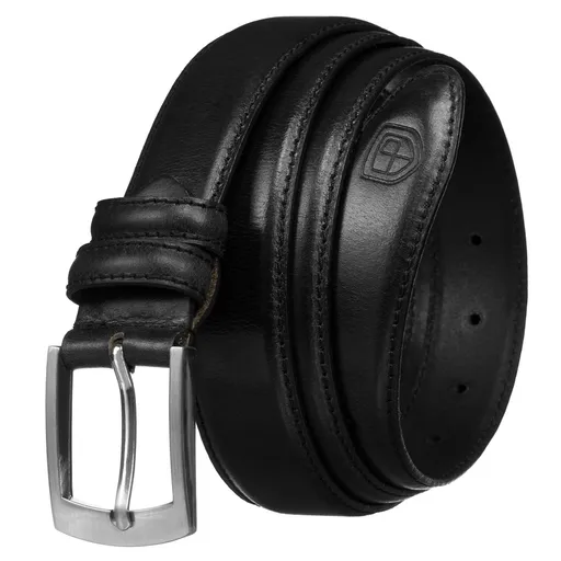 Pánsky kožený opasok v čiernej farbe so striebornou klasickou prackou, šírka 3,2 cm - Peterson