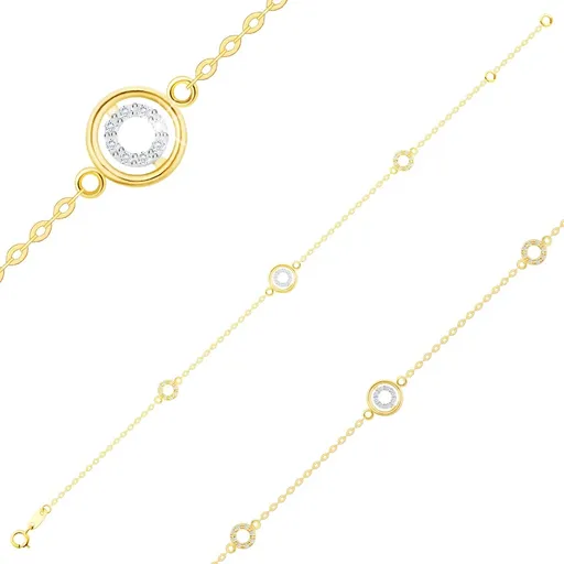 Náramok v kombinovanom zlate 585 - kontúry kruhov, číre zirkóny