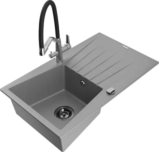 MEXEN/S MEXEN/S - Cesar granitový drez s odkvapkávačom vrátane batérie Duo, šedá 6514-71-671701-07-B
