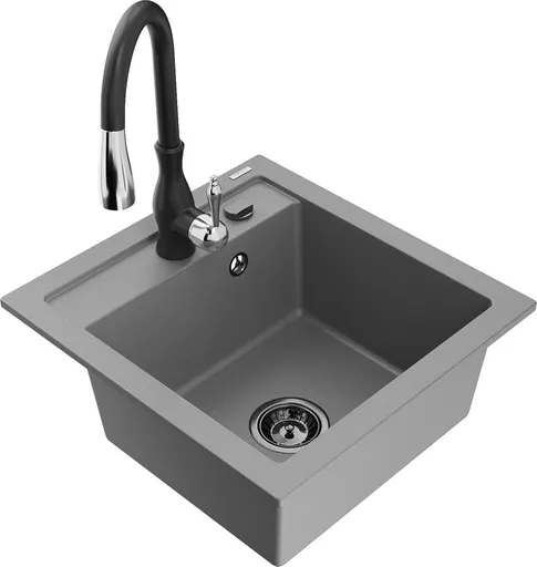 MEXEN/S MEXEN/S - Vitogranitový drez 1-miska vrátane batérie Savita, šedá 6503-71-672601-70-B