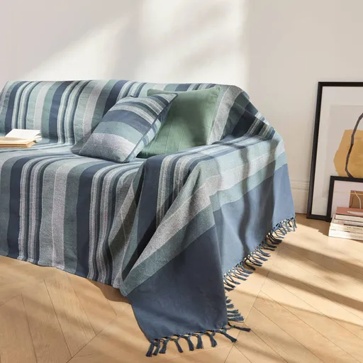 Pruhovaná ručne tkaná bavlnená prikrývka a obliečka na vankúš